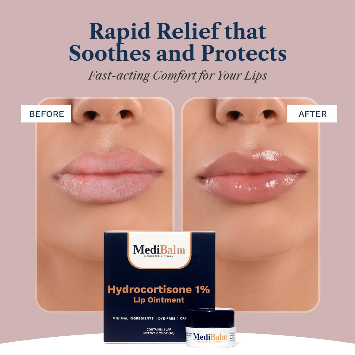 MediBalm texture swipe showing glossy moisturizing finish benefit