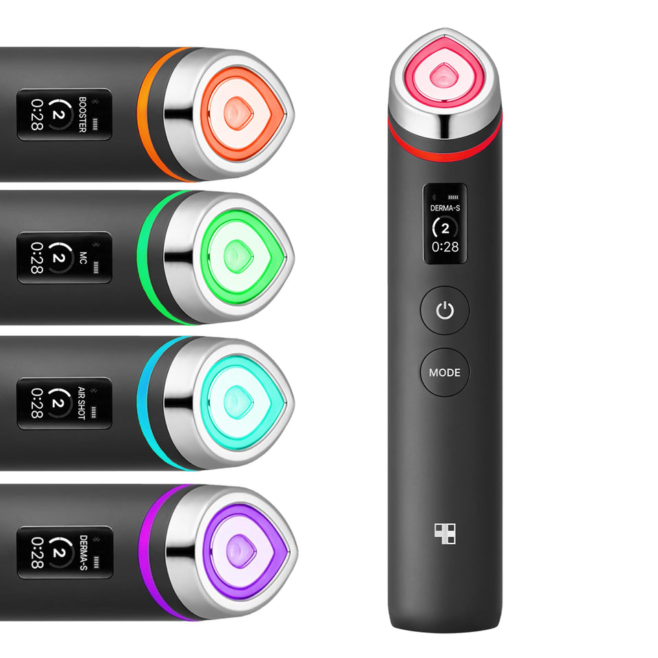 medicube Booster Pro front view showing sleek black wand and controls for easy use