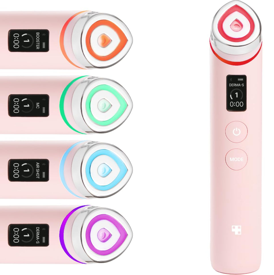 medicube Booster Pro front view showing compact pink massager and controls for easy use
