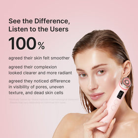 medicube Booster Pro used on cheek demonstrating safe at-home facial treatment