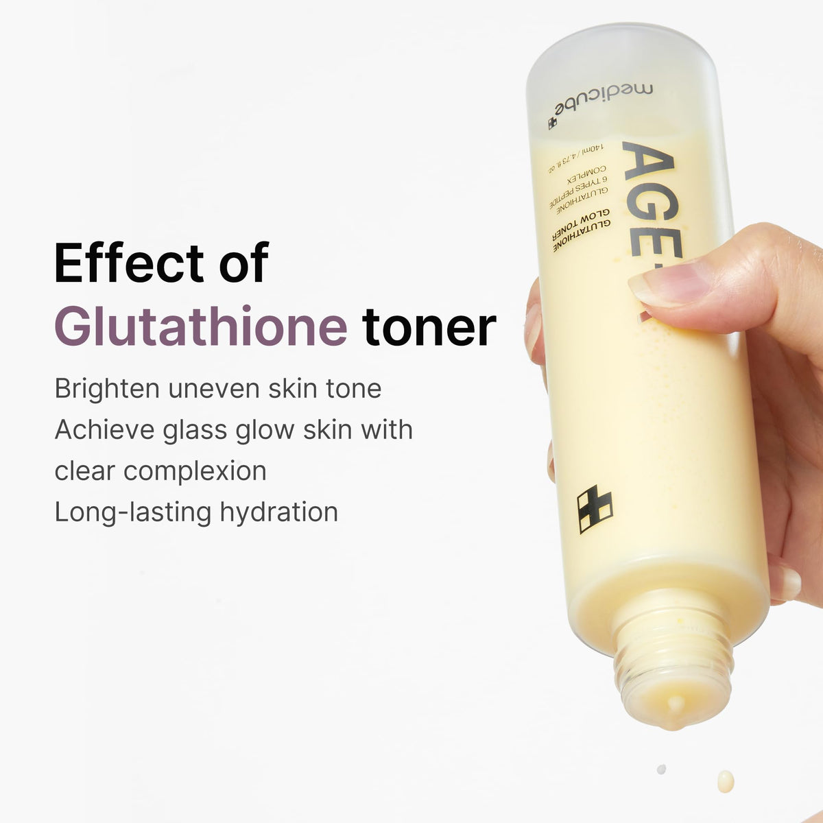 medicube bottle poured on cotton pad showing easy application and prep benefit