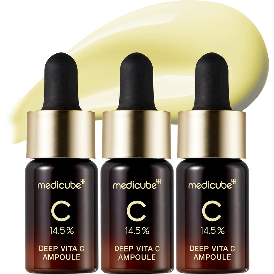 medicube front packaging showing three small bottles for freshness and potency