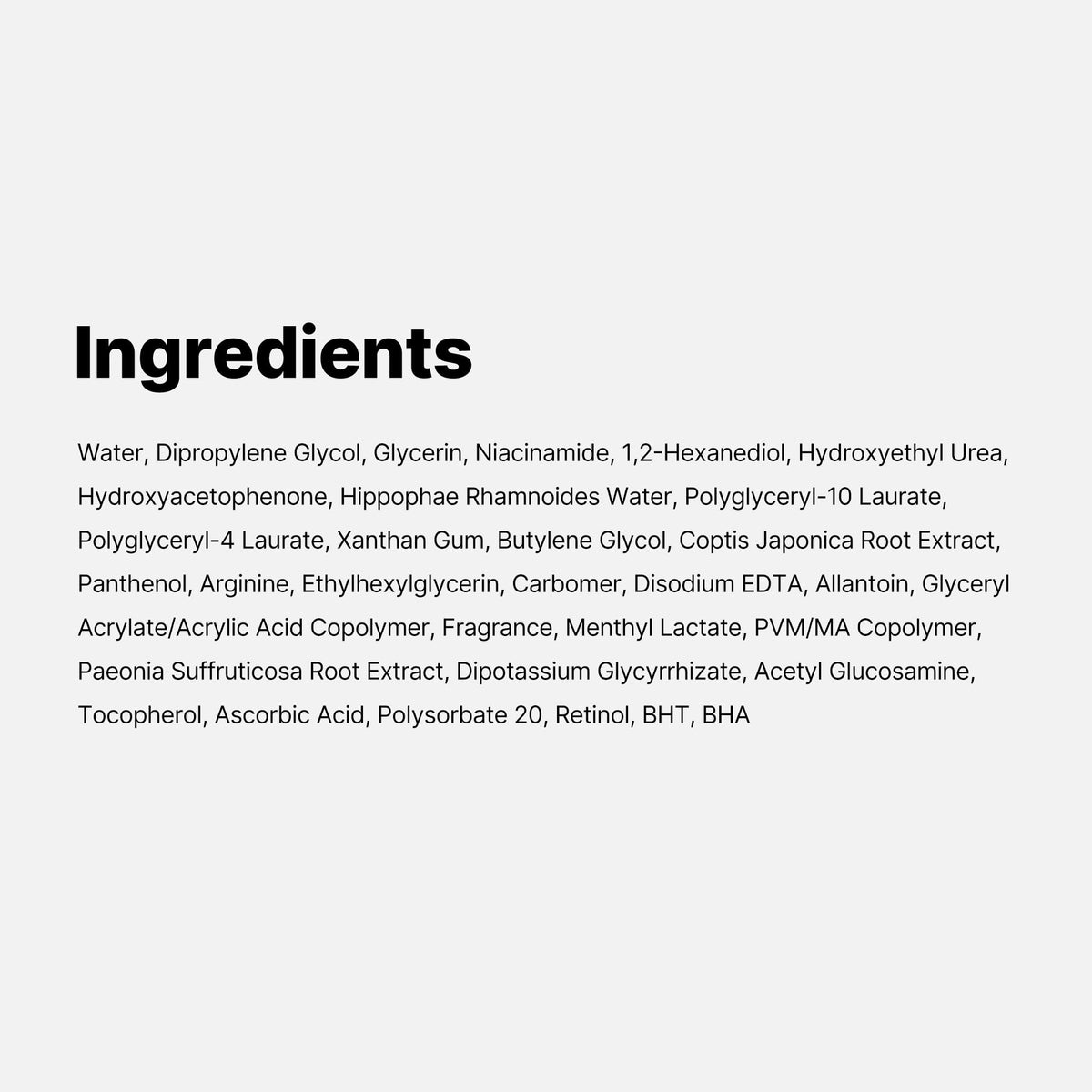 medicube label with vegan certification and ingredient callouts for clarity