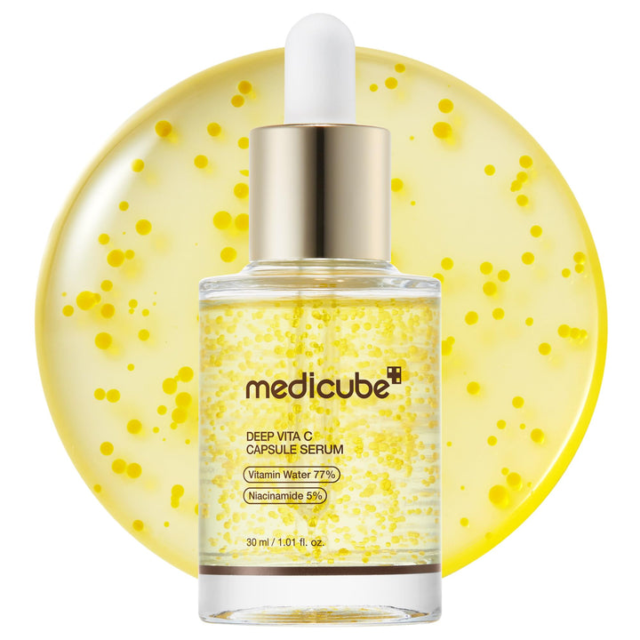 medicube front packaging showing serum bottle and capsules for visible radiance