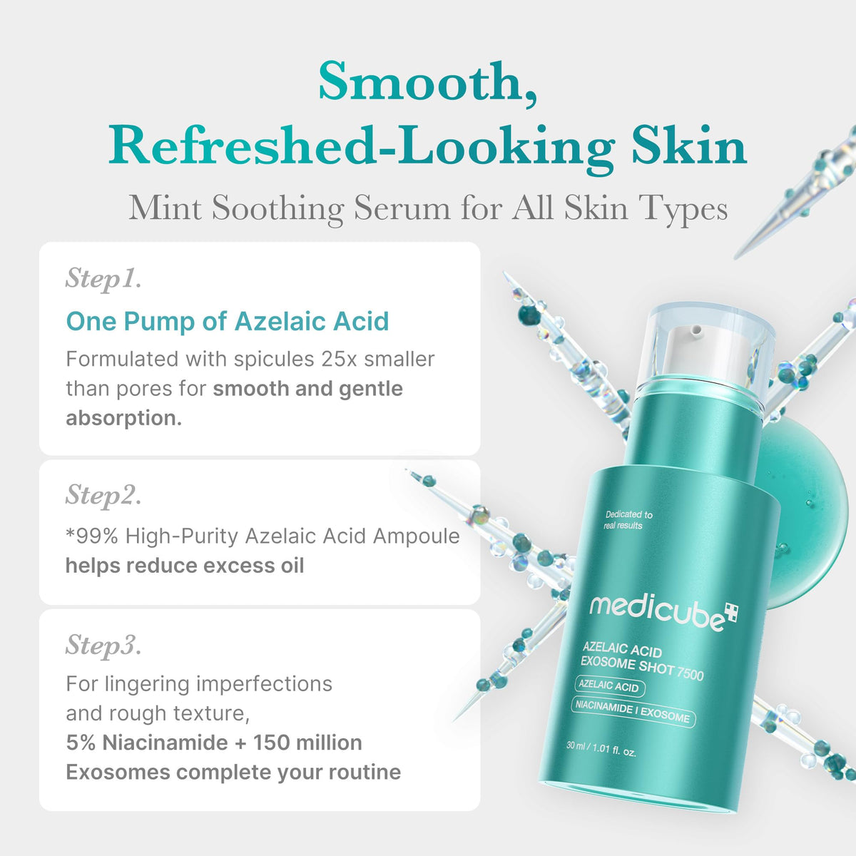 medicube serum texture closeup showing lightweight absorption and smooth finish