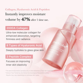medicube close-up of watery serum texture with micro-spicules visible, showing lightweight absorption