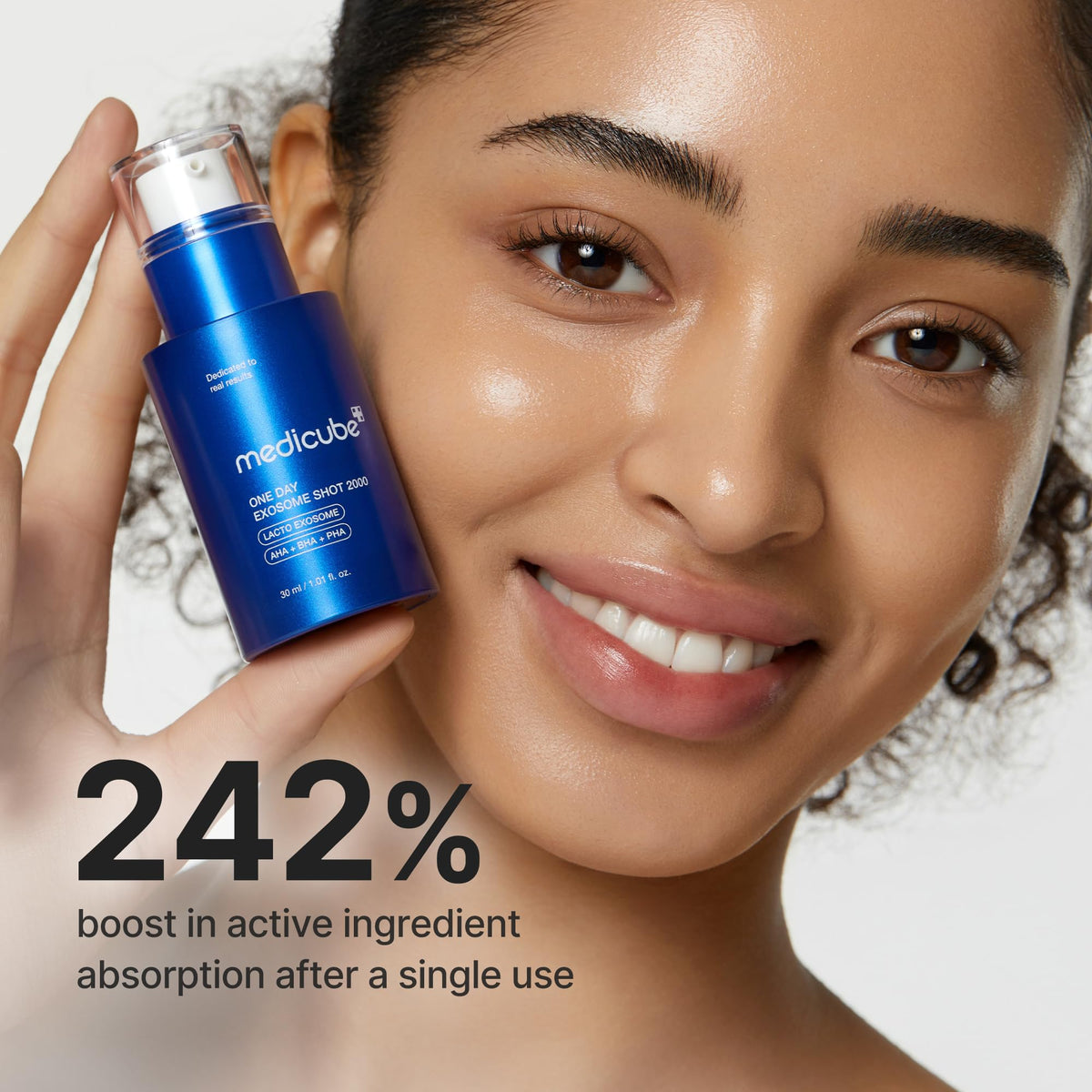 medicube ampoule staged in morning routine with moisturizer, suggests layering benefits