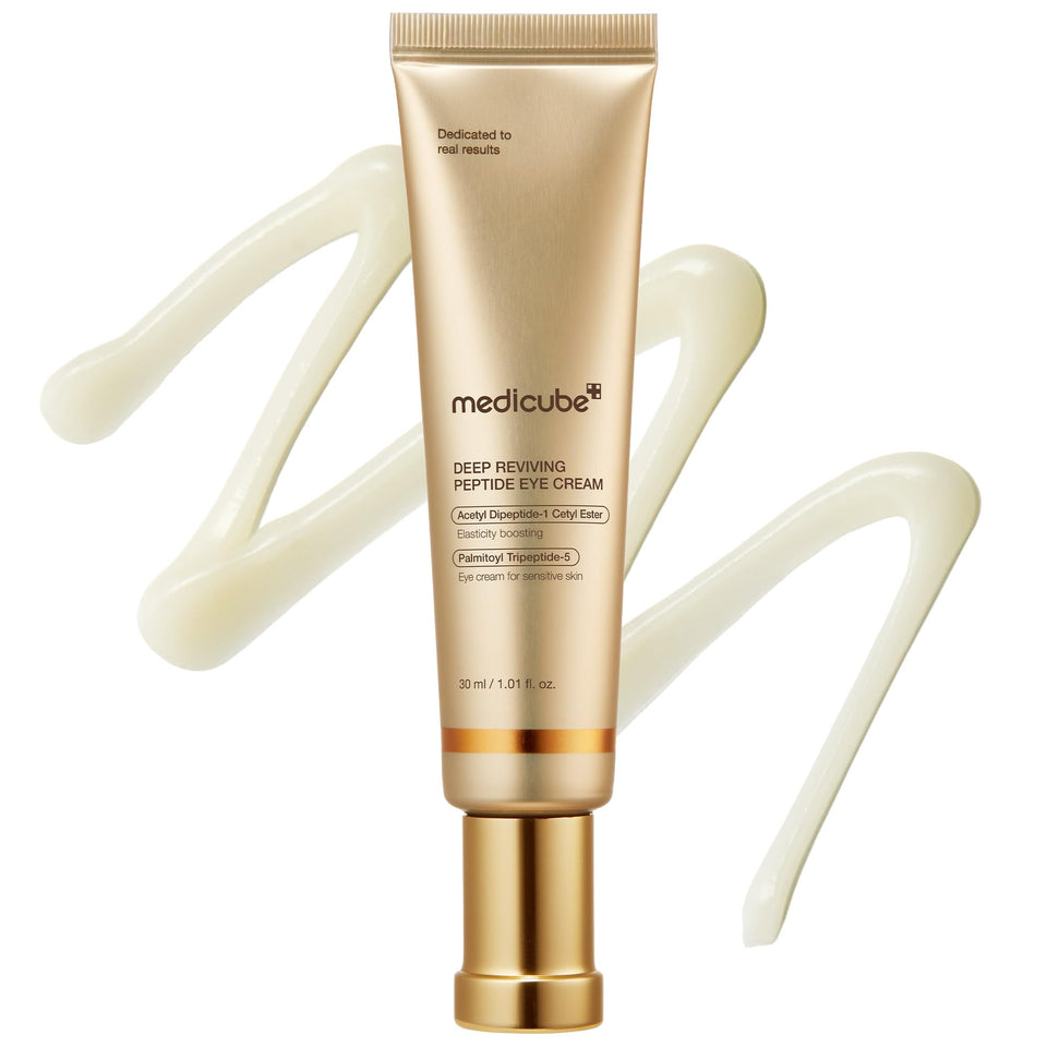 medicube serum front pump packaging shows clean design and easy dispensing benefit