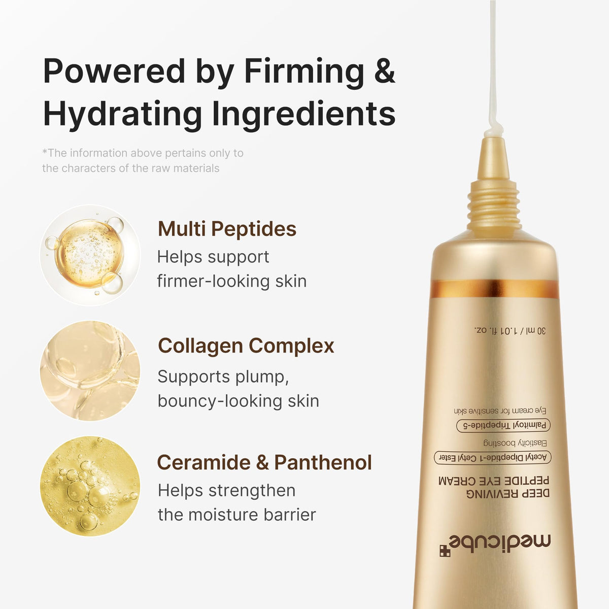 medicube ingredient label closeup displays peptide concentration and research-driven benefit