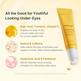 medicube ingredient label with kojic acid and turmeric noted for brightening benefit
