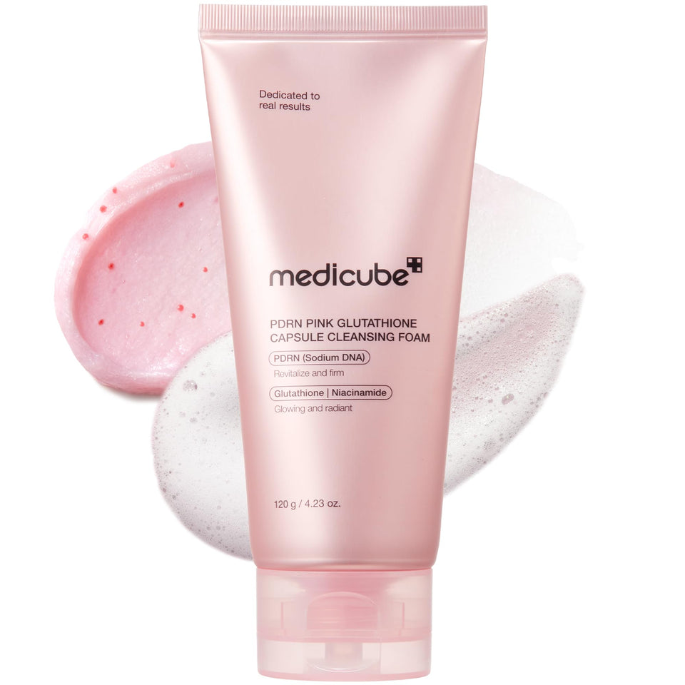 medicube front packaging of foam cleanser showing bottle and branding benefits