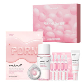 medicube front packaging of Glass Glow mini set showing compact gift benefits