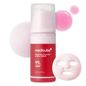 medicube front packaging showing pink bubble serum, highlights fast absorption