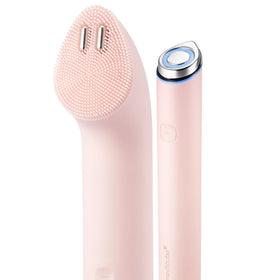 medicube front view of pink device set showing compact 2-in-1 design and convenience