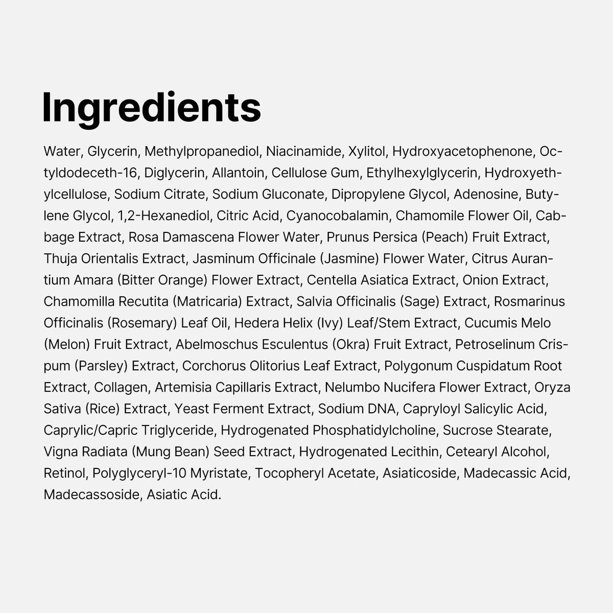 medicube ingredient label listing PDRN niacinamide madecassoside