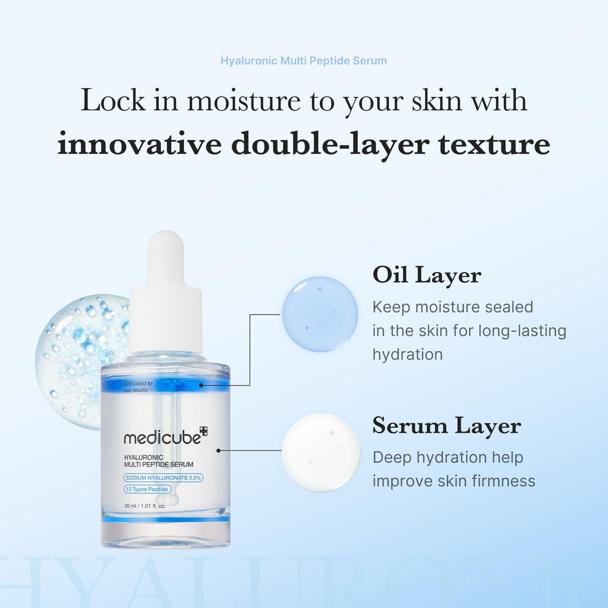 medicube ingredient display with hyaluronic acid and peptides