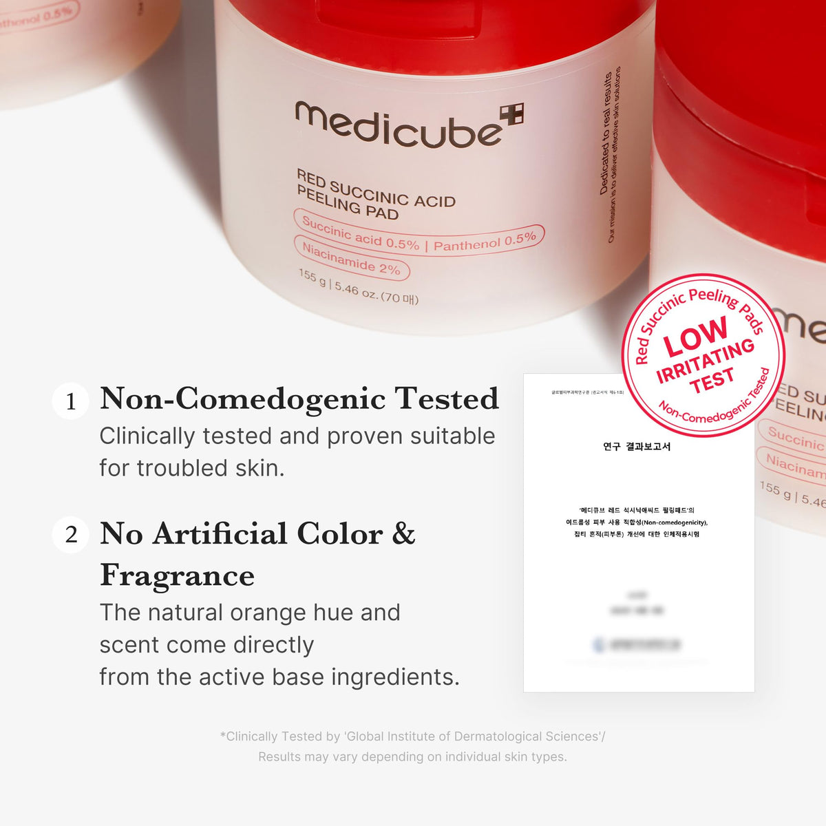 medicube product label close-up listing acids and soothing ingredients clearly