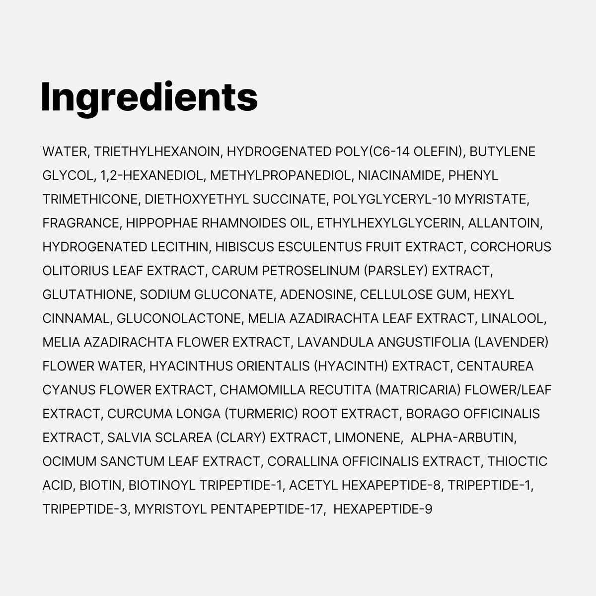 medicube label showing peptides and glutathione ingredients for brightening benefit