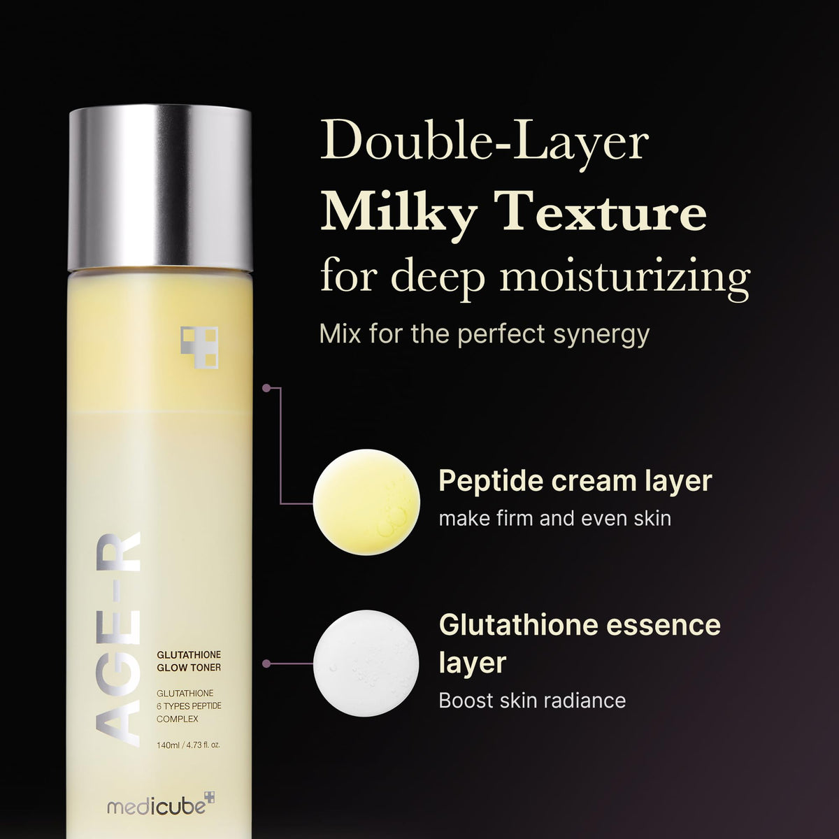 medicube milky toner texture in hand demonstrating hydrating, non‑greasy feel