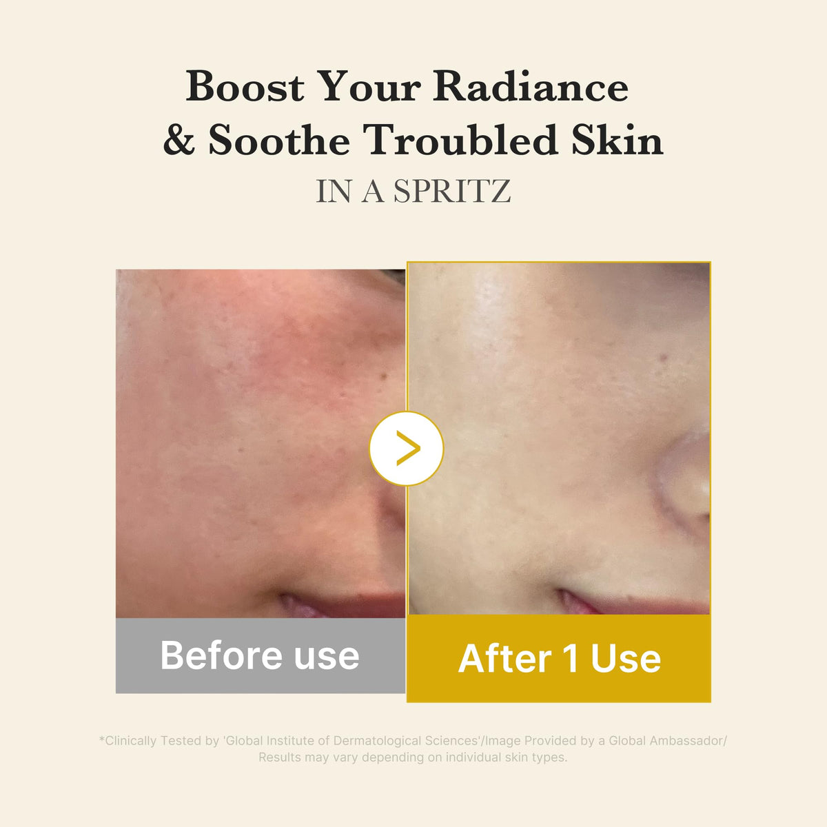 medicube mist spraying over makeup, refreshing glow without smudging cosmetics