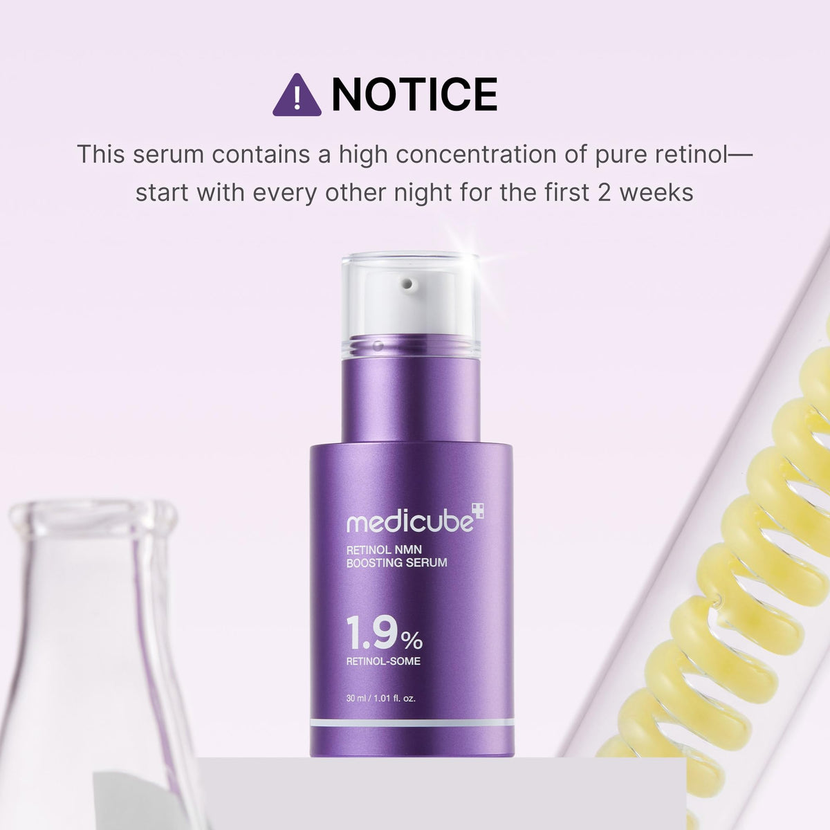 medicube nighttime routine flatlay showing serum in evening skincare ritual