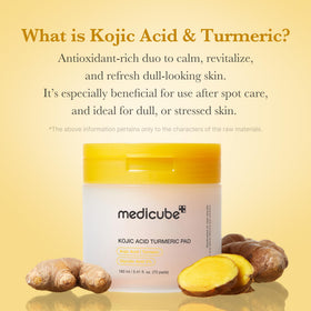 medicube pad soaked with solution highlighting kojic acid and turmeric