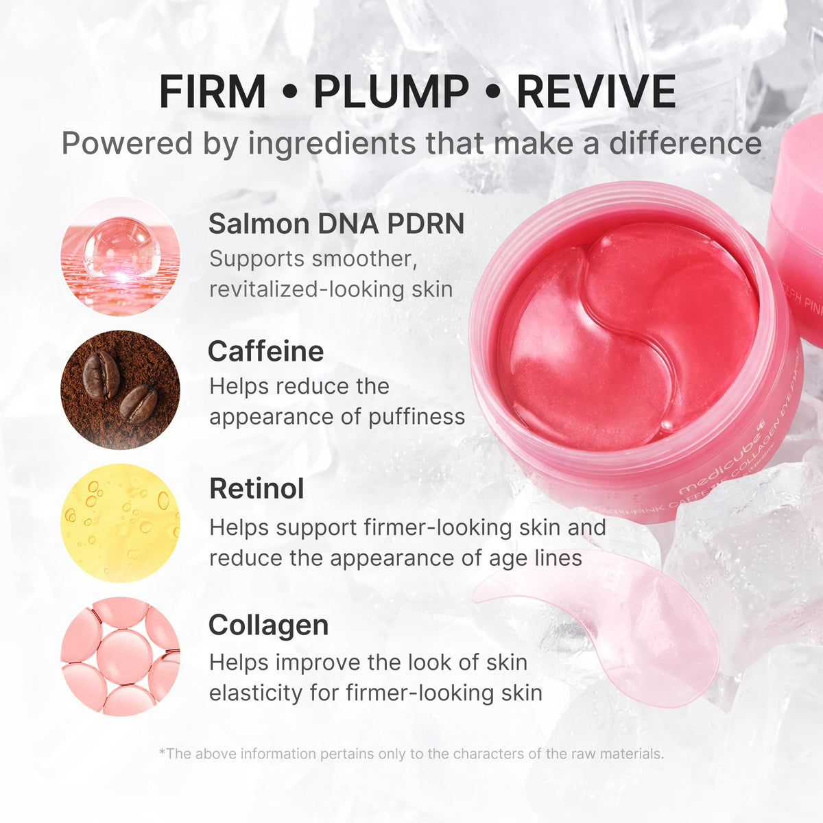 medicube patches applied under eye illustrating smoothing and de-puffing effect