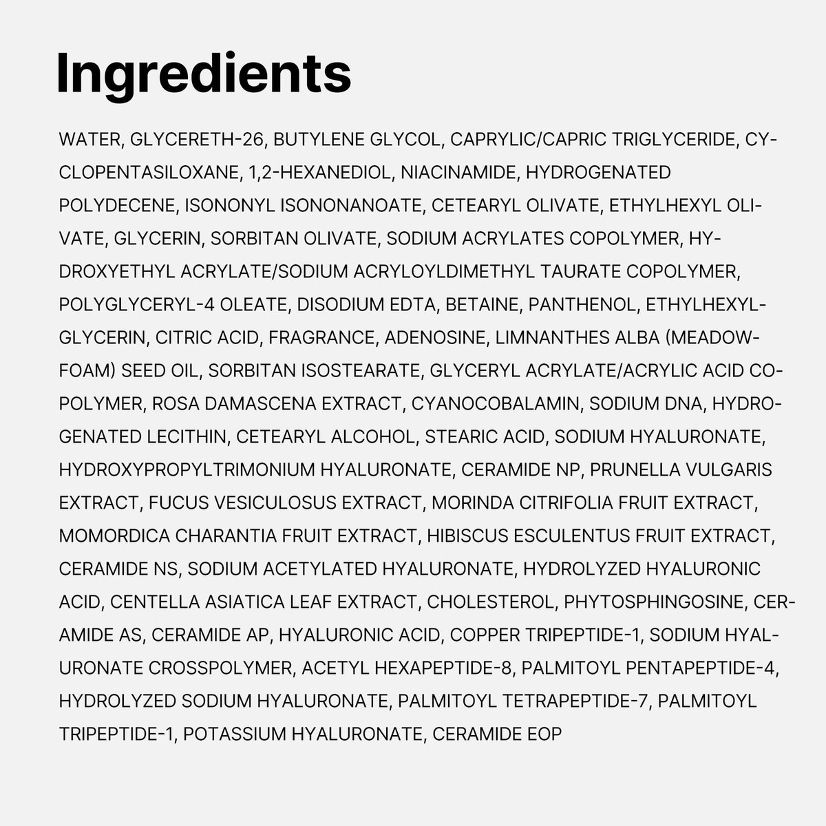 medicube label close-up emphasizing ingredient list and product benefits readability