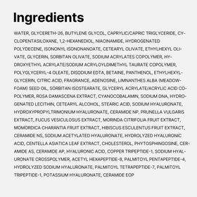 medicube label close-up emphasizing ingredient list and product benefits readability