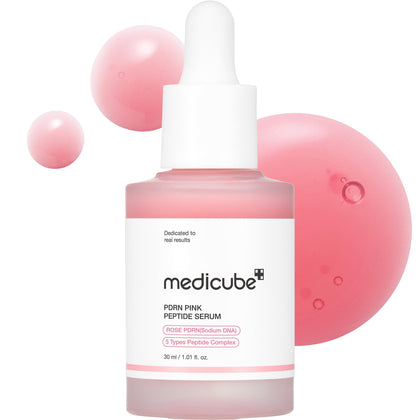 medicube front bottle showing pink peptide serum and hydrating benefit
