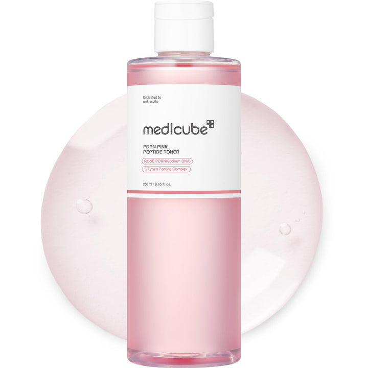 medicube bottle front view showing toner design and calming effect