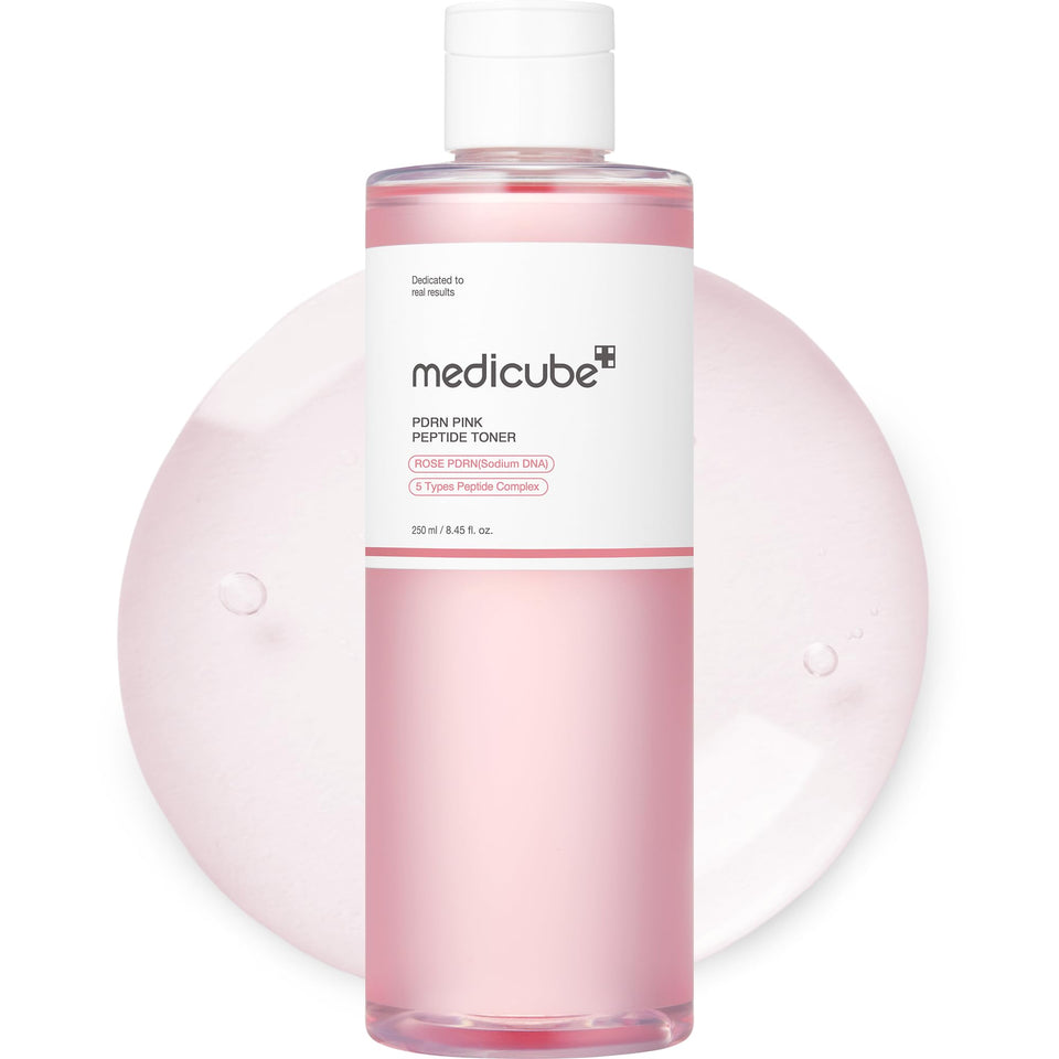 medicube bottle front view showing toner design and calming effect