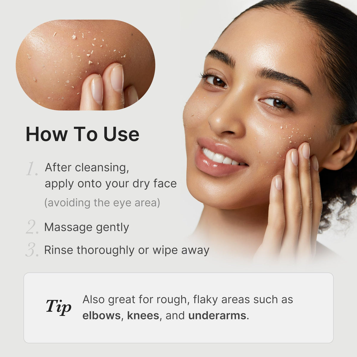 medicube application on face illustrating gentle exfoliation and reduced pore look