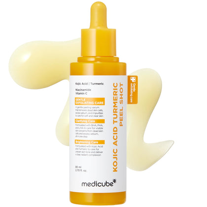 medicube front packaging shows bottle and label, highlights easy daily exfoliation benefit