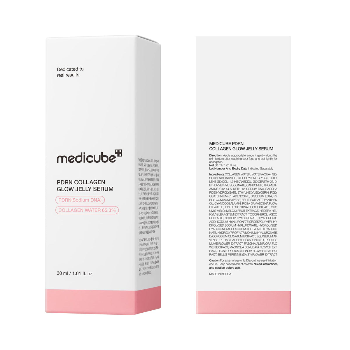 medicube with collagen water bottle emphasizing 65% collagen hydration benefit