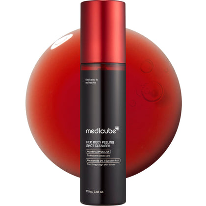 medicube front packaging showing bottle and label, easy application benefit