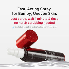 medicube red spray applied to back, quick exfoliation before shower