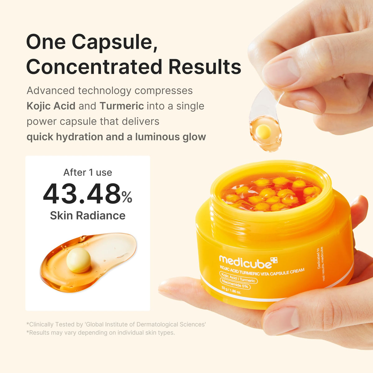medicube product beside a coin highlighting compact 1.86 oz size for travel