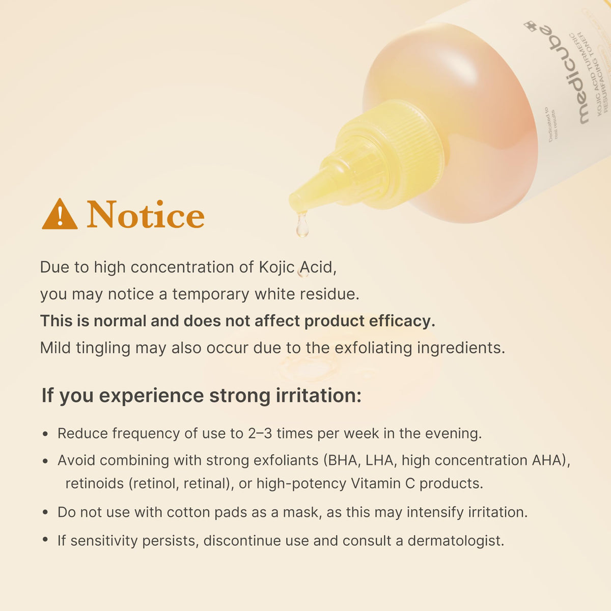 medicube toner ingredients focus on kojic acid and turmeric for tone correction benefits