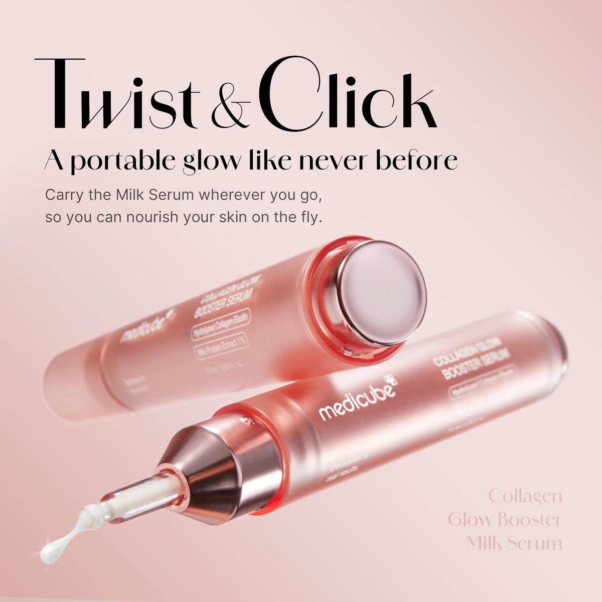 Medicube twist and click pump close-up showing precise dispensing benefit