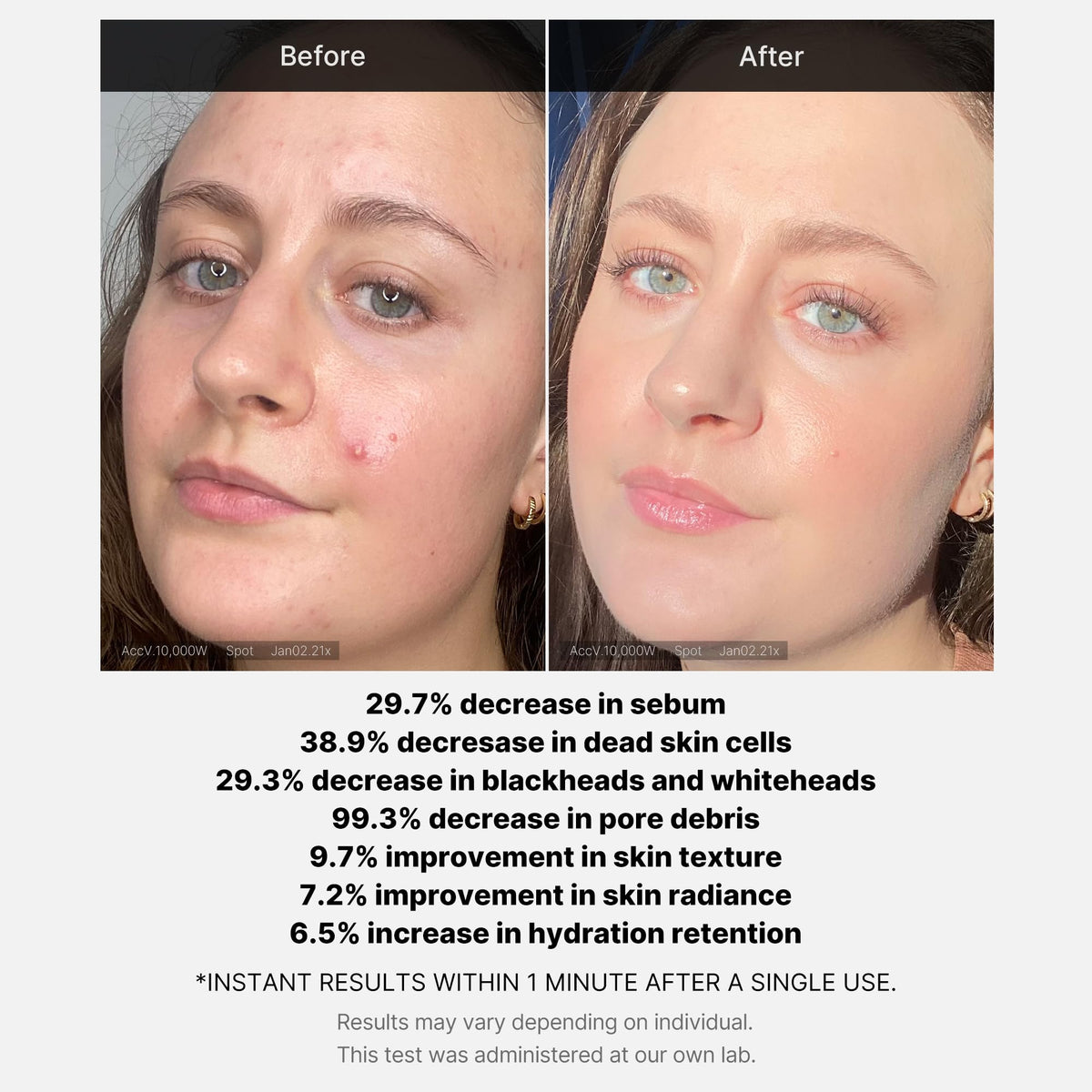 medicube application on cheek demonstrating one-minute wash-off routine