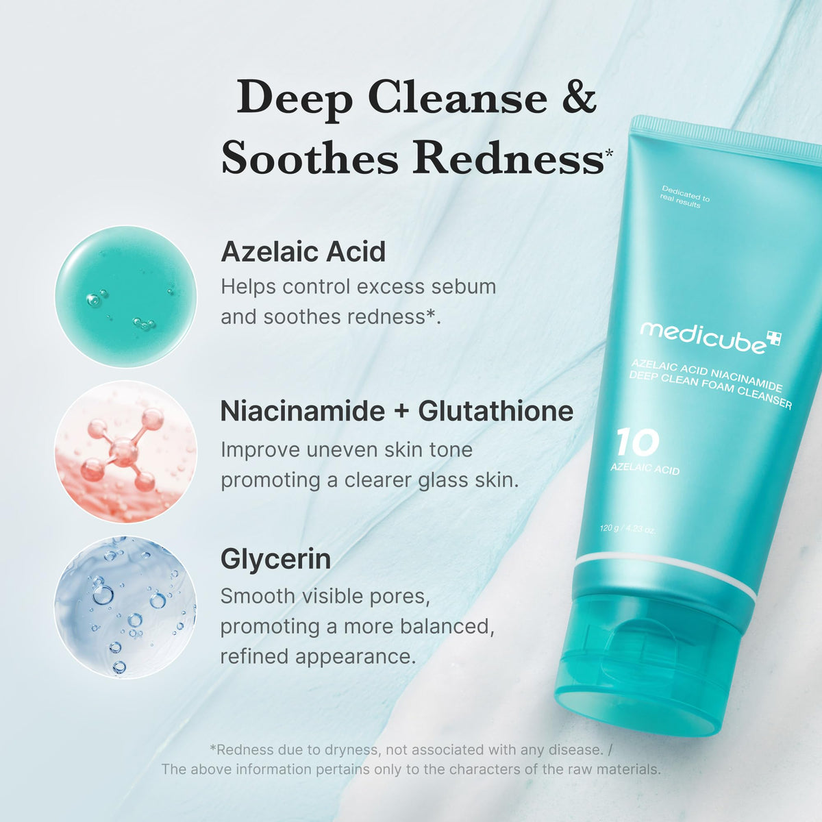 medicube creamy foam in palm demonstrating gentle cleansing and easy rinse