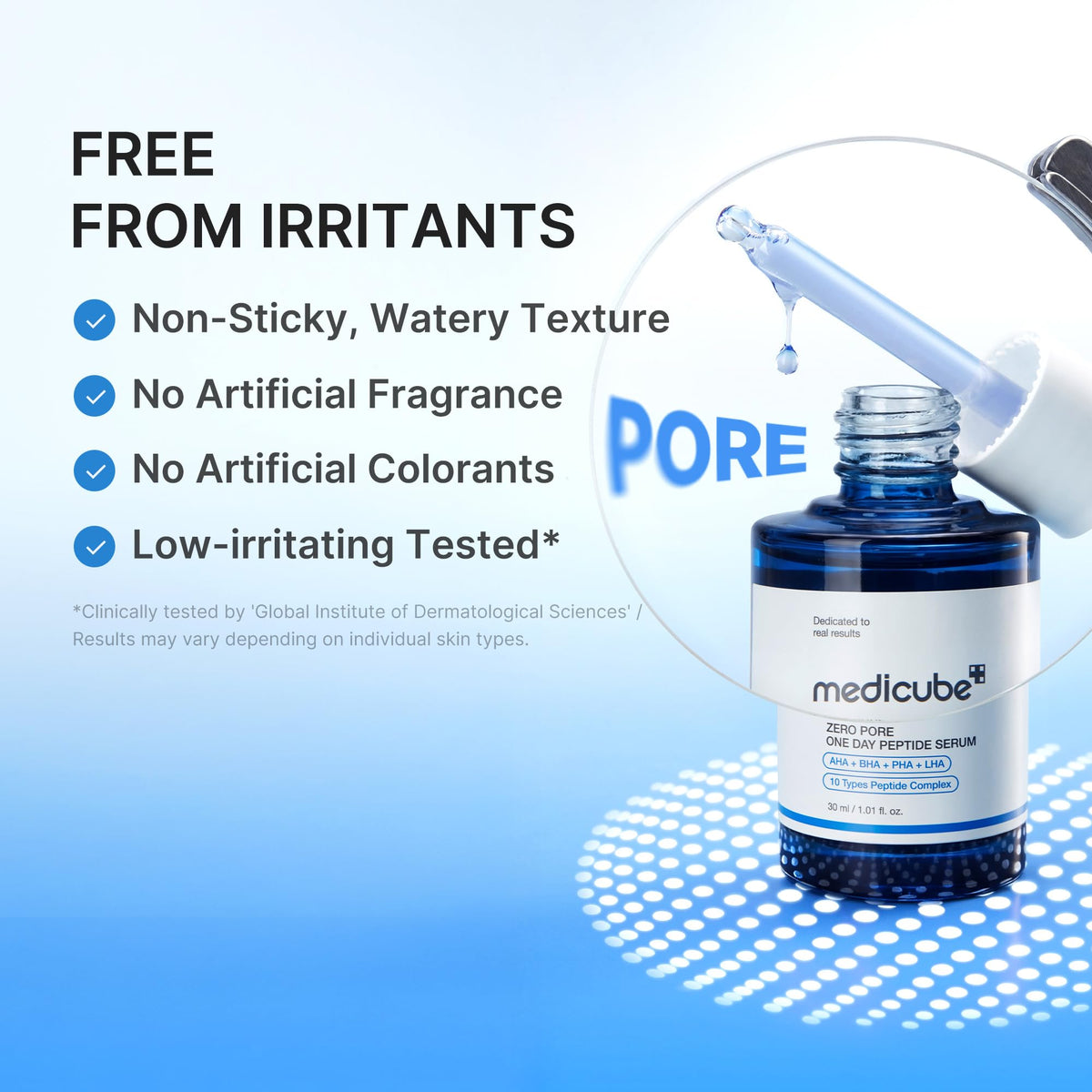 medicube applying a drop on hand to show fast-absorbing texture benefit