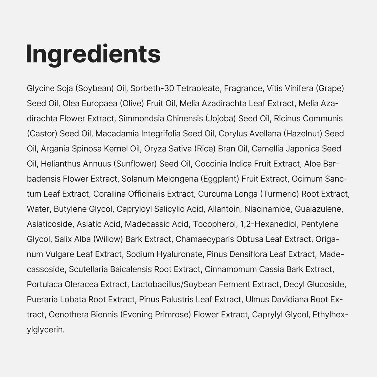 medicube plant-based oil ingredients highlighting gentle formula