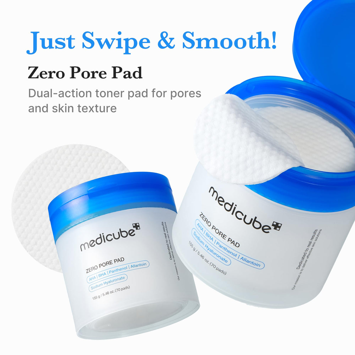 medicube silky side pad texture close-up for smooth finishing benefit