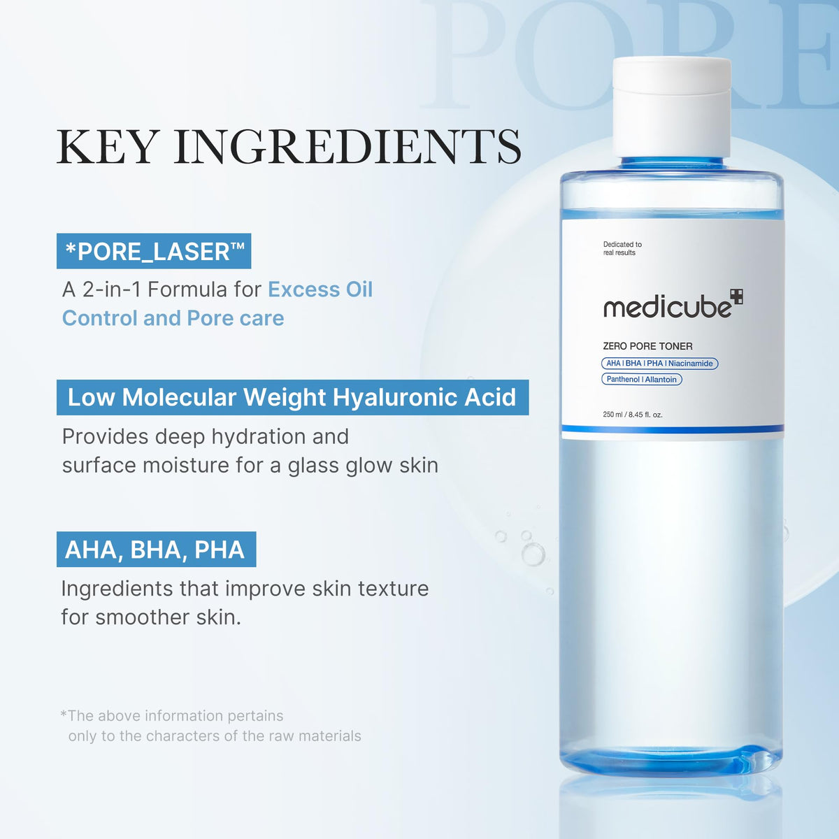 medicube close-up label highlighting exfoliating acids and niacinamide