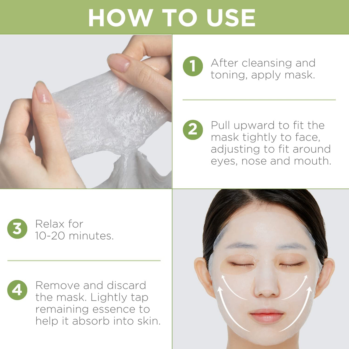 MEDIHEAL mask applied on model demonstrating calming and hydrating benefit