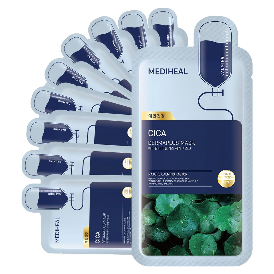 MEDIHEAL front packaging showing 10-count box and calming branding benefit