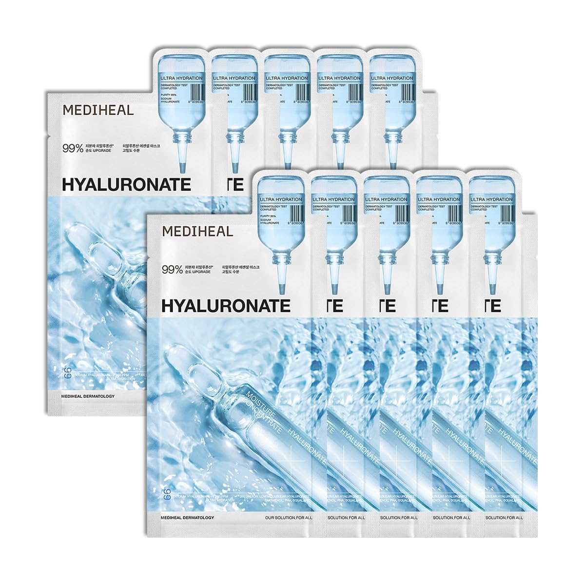 MEDIHEAL front packaging showing 10 masks and travel convenience benefit