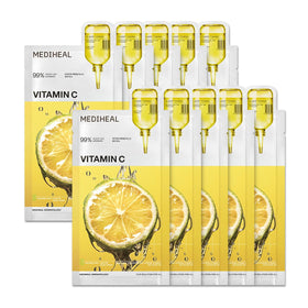 MEDIHEAL front packaging showing 10 vitamin C sheet masks for brightening
